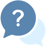 speech bubble in blue with a white question mark