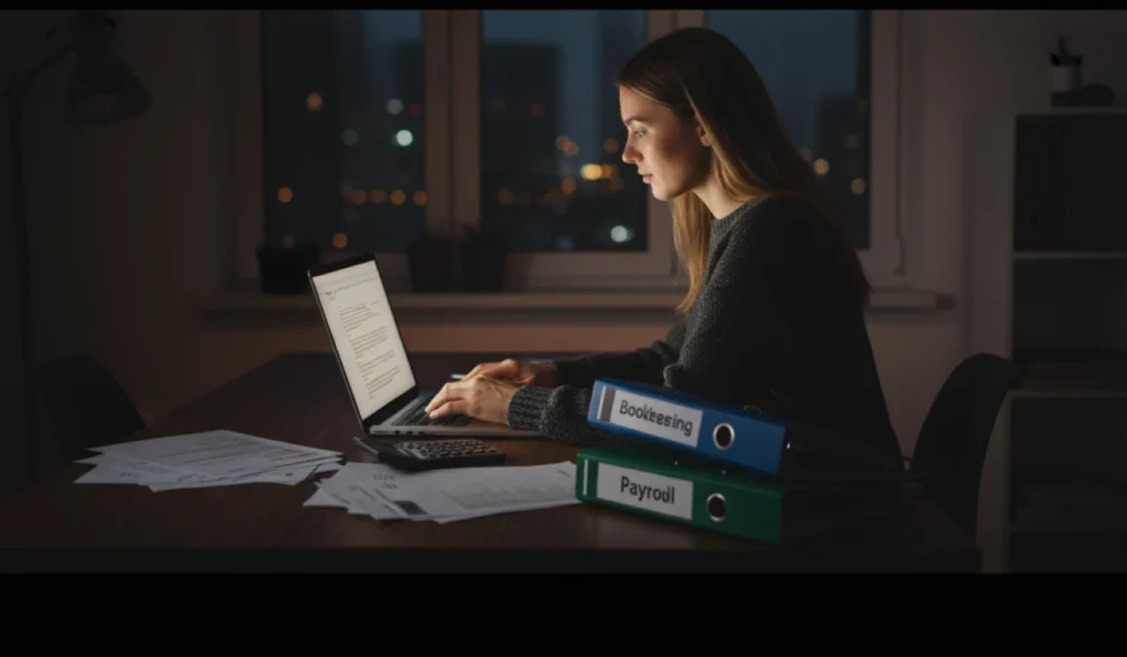 bookkeeper working at night